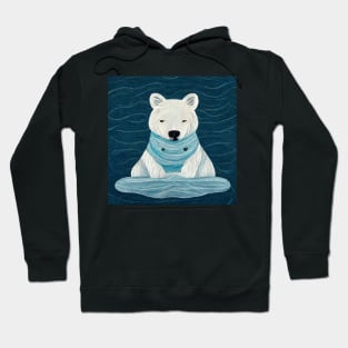 Cute cartoon winter white polar bear wearing an ice blue scarf. Hoodie